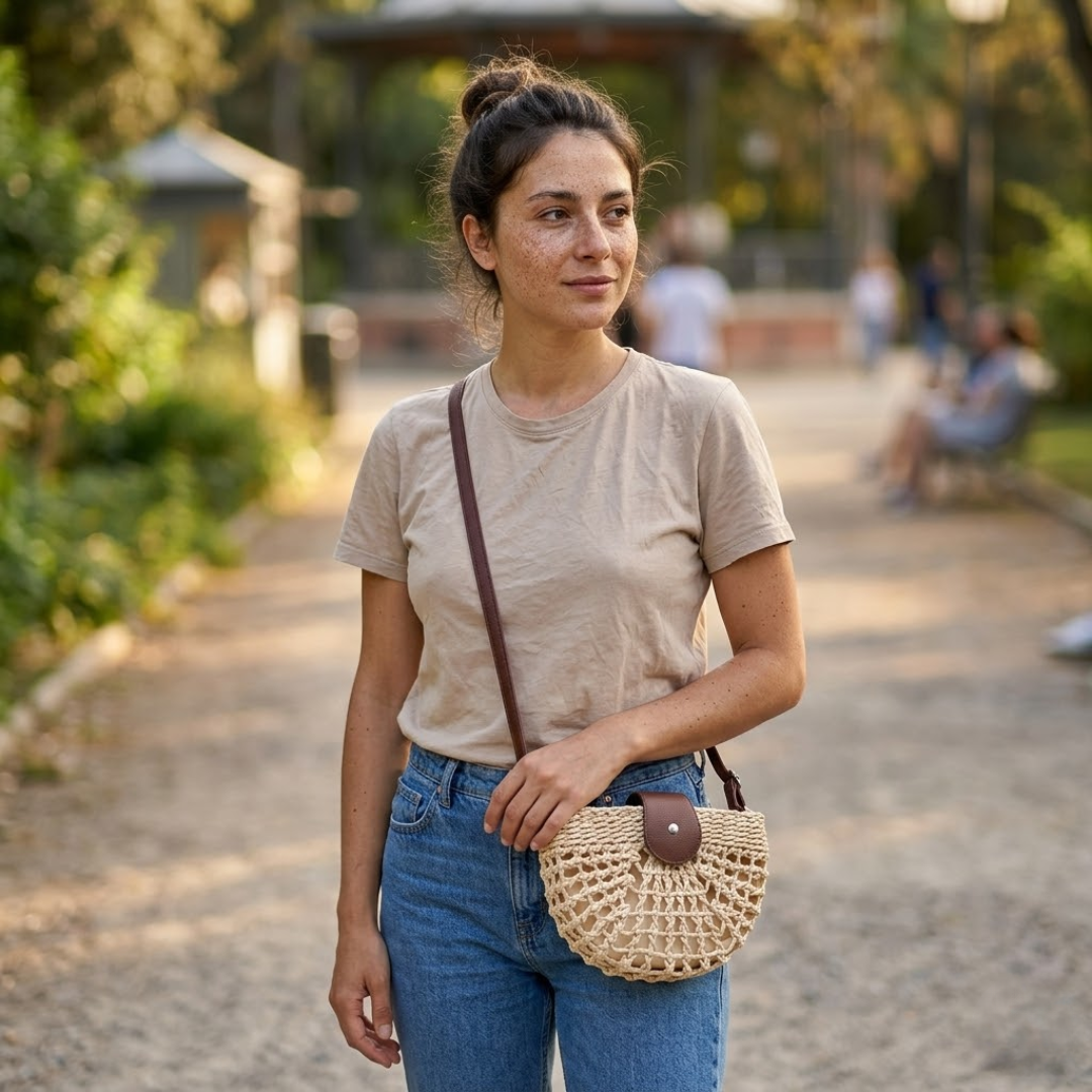 Cartera Luna — Bandolera Semicircular Tejida a Mano